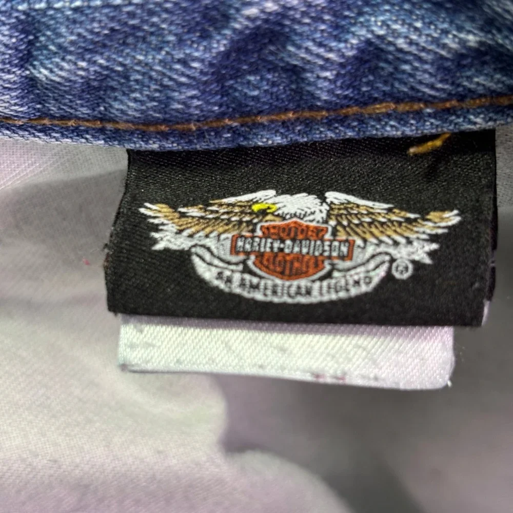 Harley Davidson Mens Jeans 36x30 Blue Straight Leg Embroidered Logo Denim